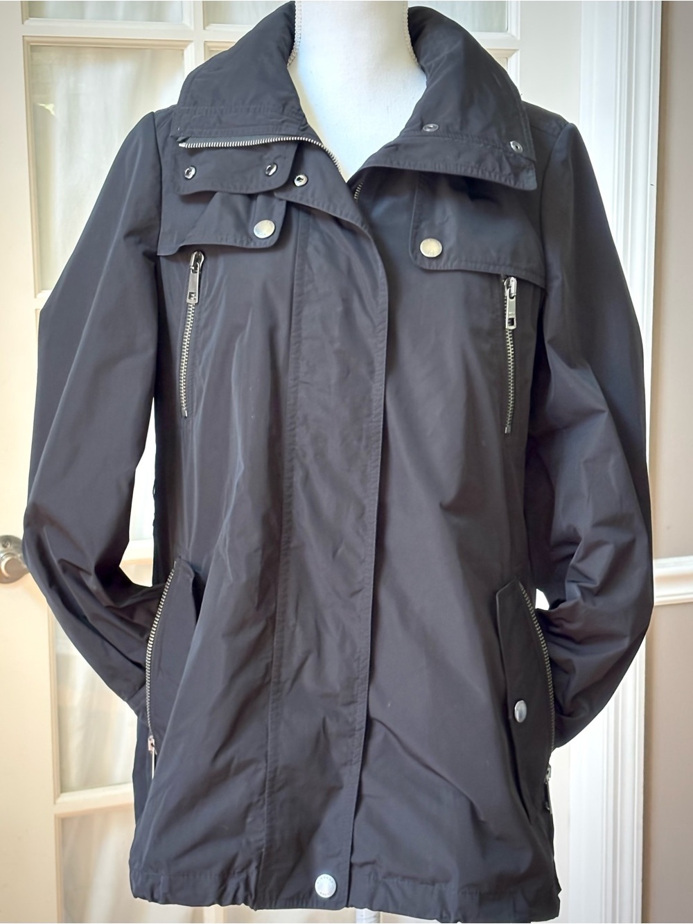 Burberry Brit Hooded Rain Jacket Nova Check Black Utility Parka US 6